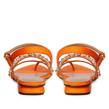 Saint Annie Stone Embellished Orange Nylon Fabric Sandals