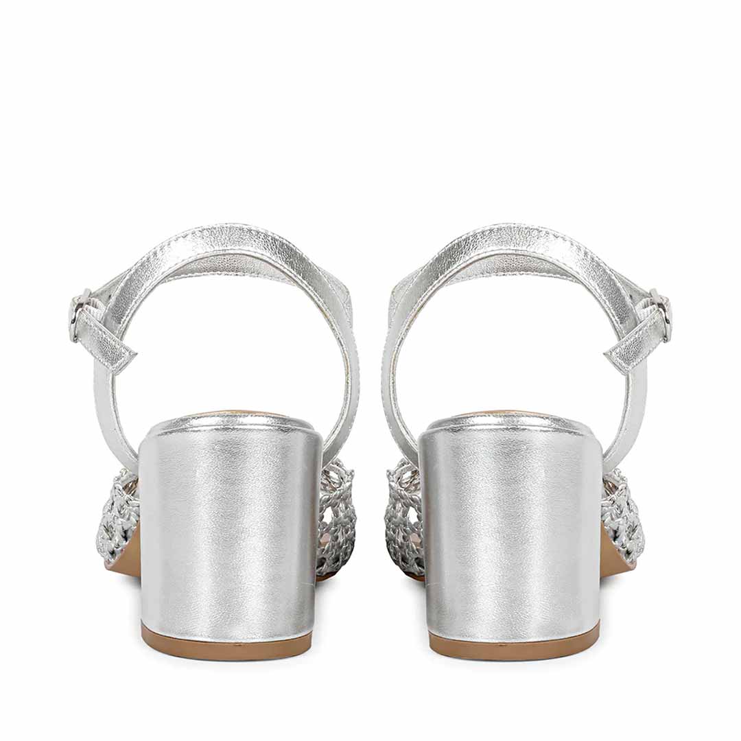Saint Felicia Silver Hand Woven Leather Block Heels