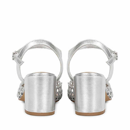 Saint Felicia Silver Hand Woven Leather Block Heels