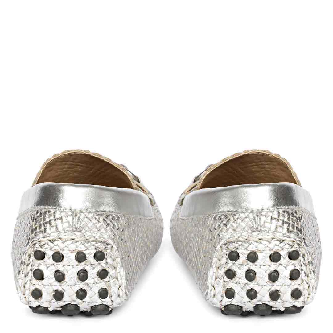 Saint Lucy Silver Woven Leather Loafers