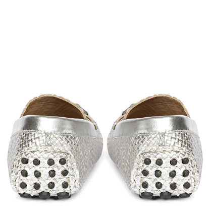 Saint Lucy Silver Woven Leather Loafers