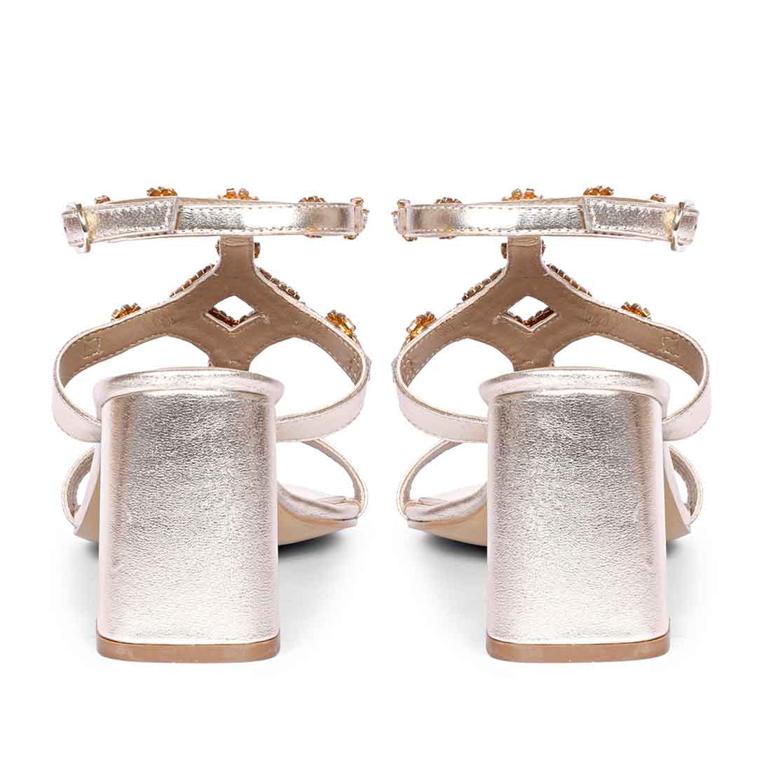 Saint Elettra Platin Leather Multi Stone Jewel Heels