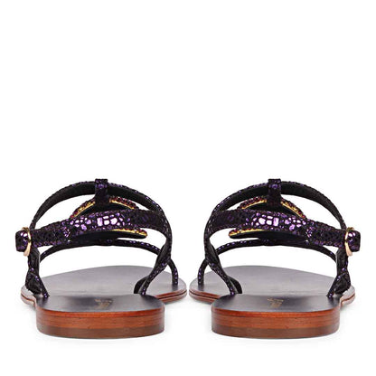 Saint Daisy Purple Leather Flat Sandal