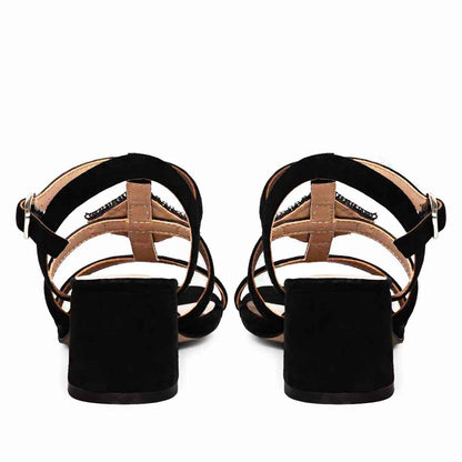 Donya Stones Black Suede Leather Block Heels