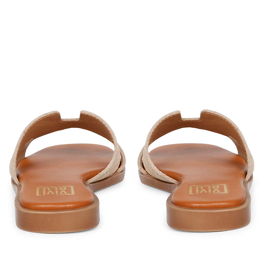 ViviBlu Beige Leather Flat Sandals