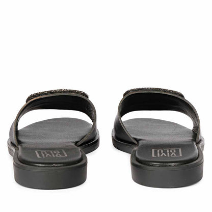 ViviBlu Black Leather Flat Sandals