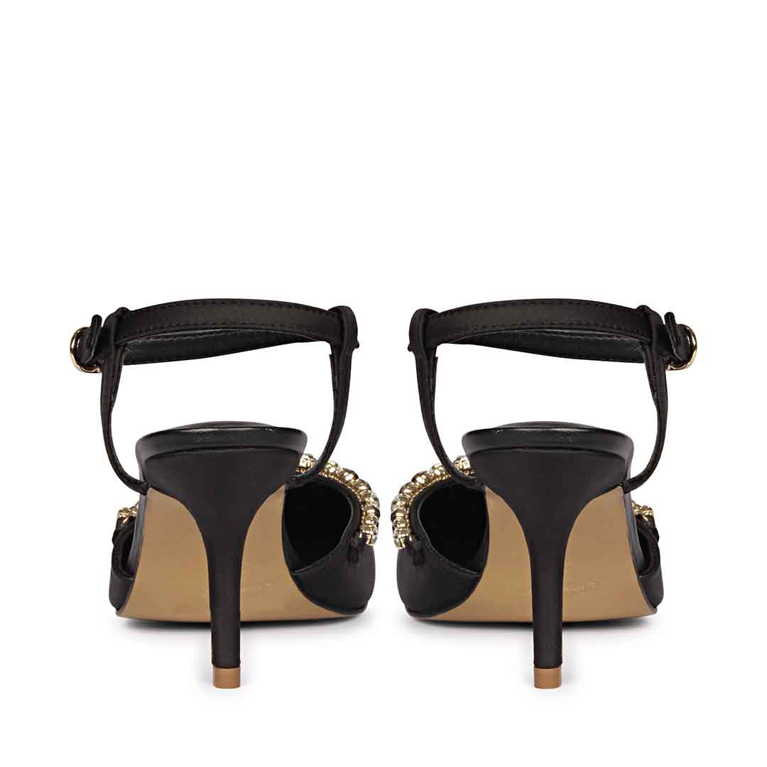 Leila Multi Stone Embellished Black Nylon Fabric Pumps