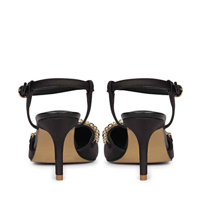 Leila Multi Stone Embellished Black Nylon Fabric Pumps