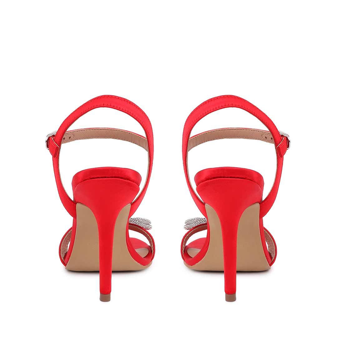 Saint Hayden Crystal Bow Red Satin-Leather Stilettos