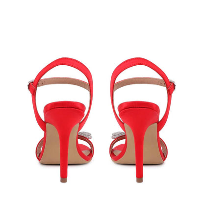 Saint Hayden Crystal Bow Red Satin-Leather Stilettos