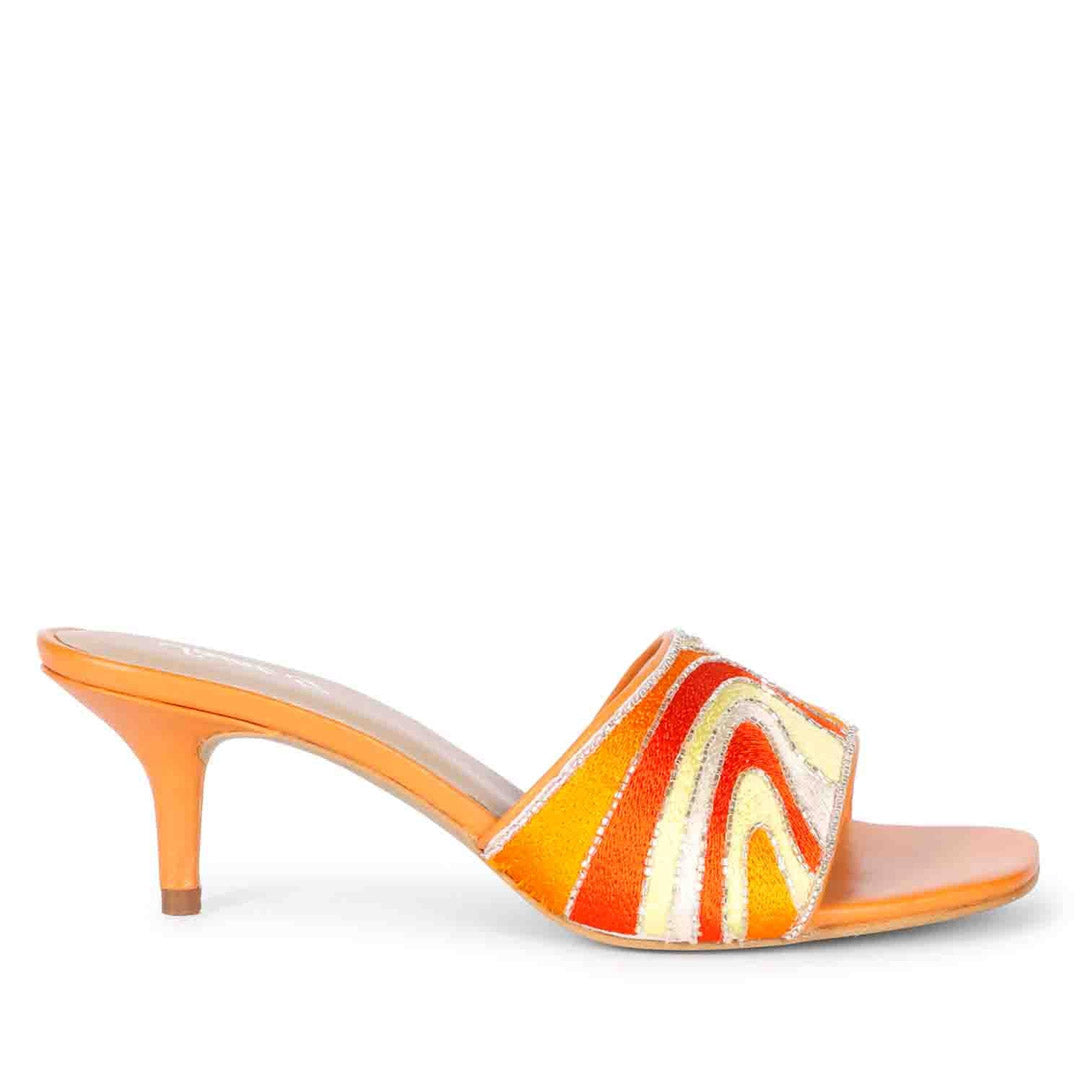 Rina Orange Hand Embroidered Leather Stilettos