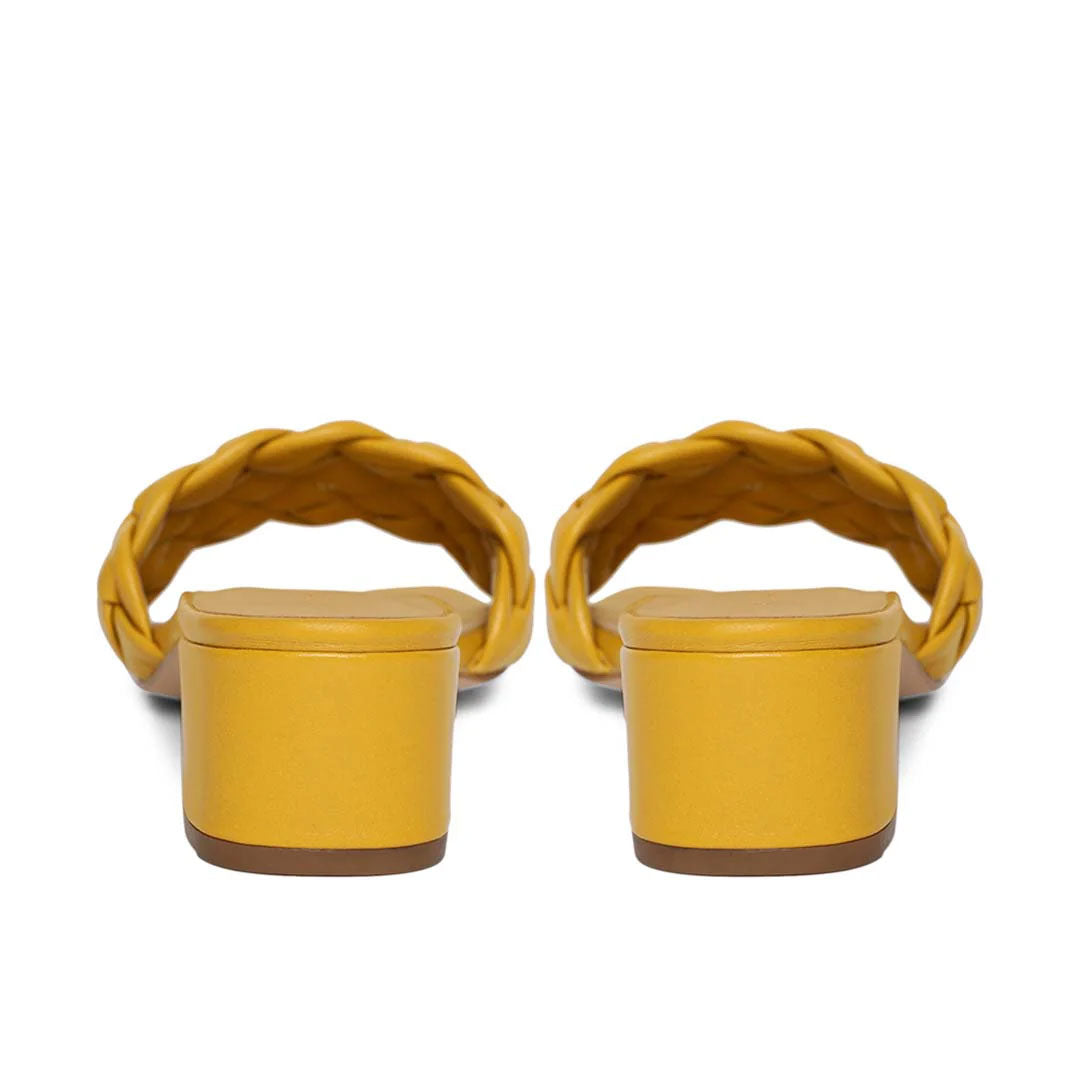 Saint Kate Mustard Woven Leather Block Heel Mules