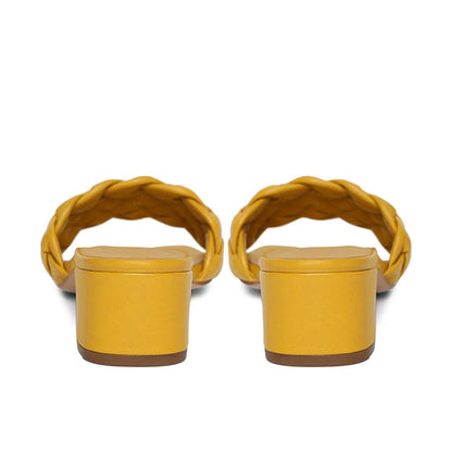 Saint Kate Mustard Woven Leather Block Heel Mules