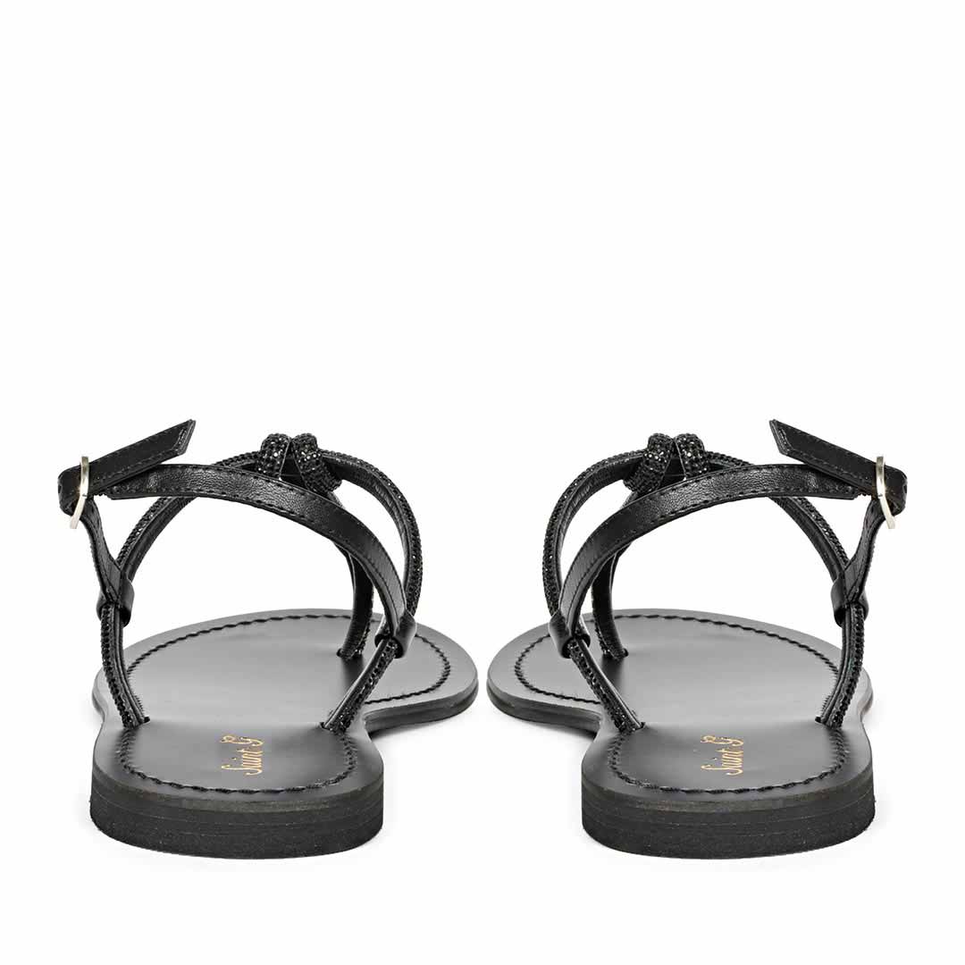 Saint Elsie Crystal Cord Black Leather Flat Sandals