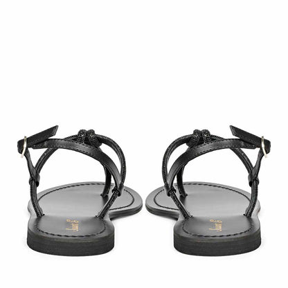 Saint Elsie Crystal Cord Black Leather Flat Sandals