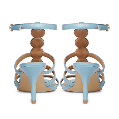 Saint Monroe Multi Stone Embellished Blue Leather Stilettos