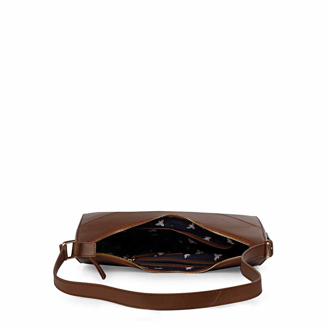 Favore Women Brown Leather Halfmoon Shoulder Bags