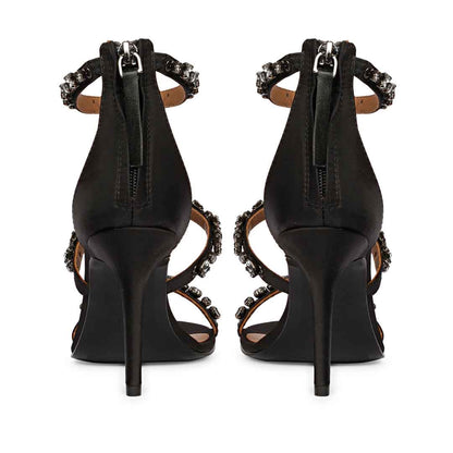 Saint Ella Smoke Stone Embellished Black Leather Heels