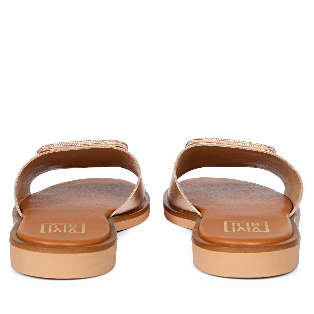 ViviBlu Champagne Leather Flat Sandals