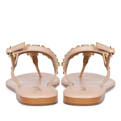 Saint Elsa Silver Stone Adorned Pink Leather Sandals