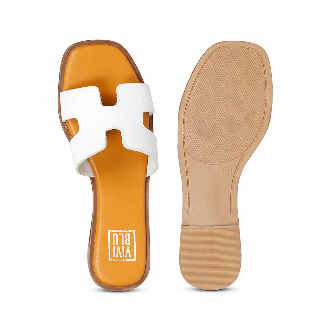 ViviBlu White Leather Flat Sandals