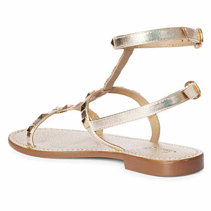 Saint Miriam Platin Leather Flat Sandals