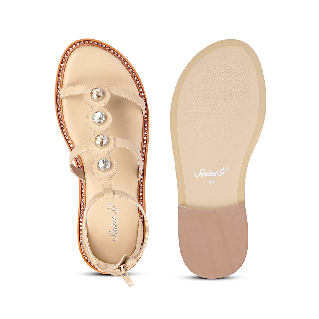 Arlia Rivoli Stone Studded Natural Leather Sandals