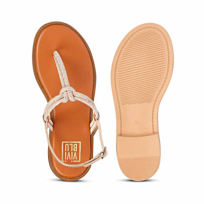 ViviBlu Champagne Leather Flat Sandals