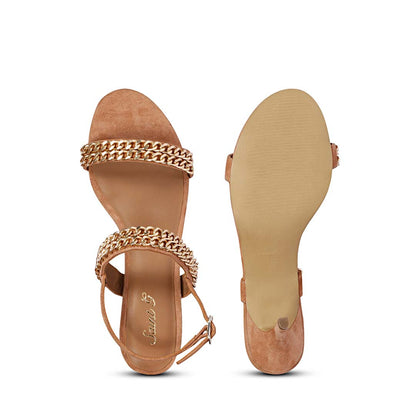 Valeria Gold Chain sand Suede Leather Stilettos