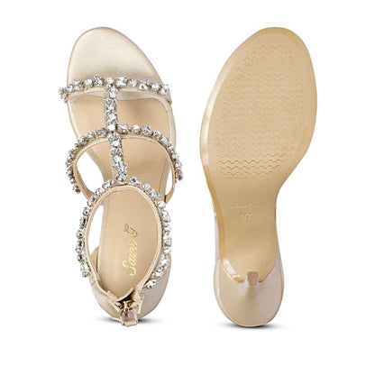 Saint Ella Stone Embellished Champagne Strappy Leather Stilettos