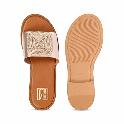 ViviBlu Champagne Leather Flat Sandals