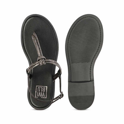 ViviBlu Gunmetal Leather Flat Sandals