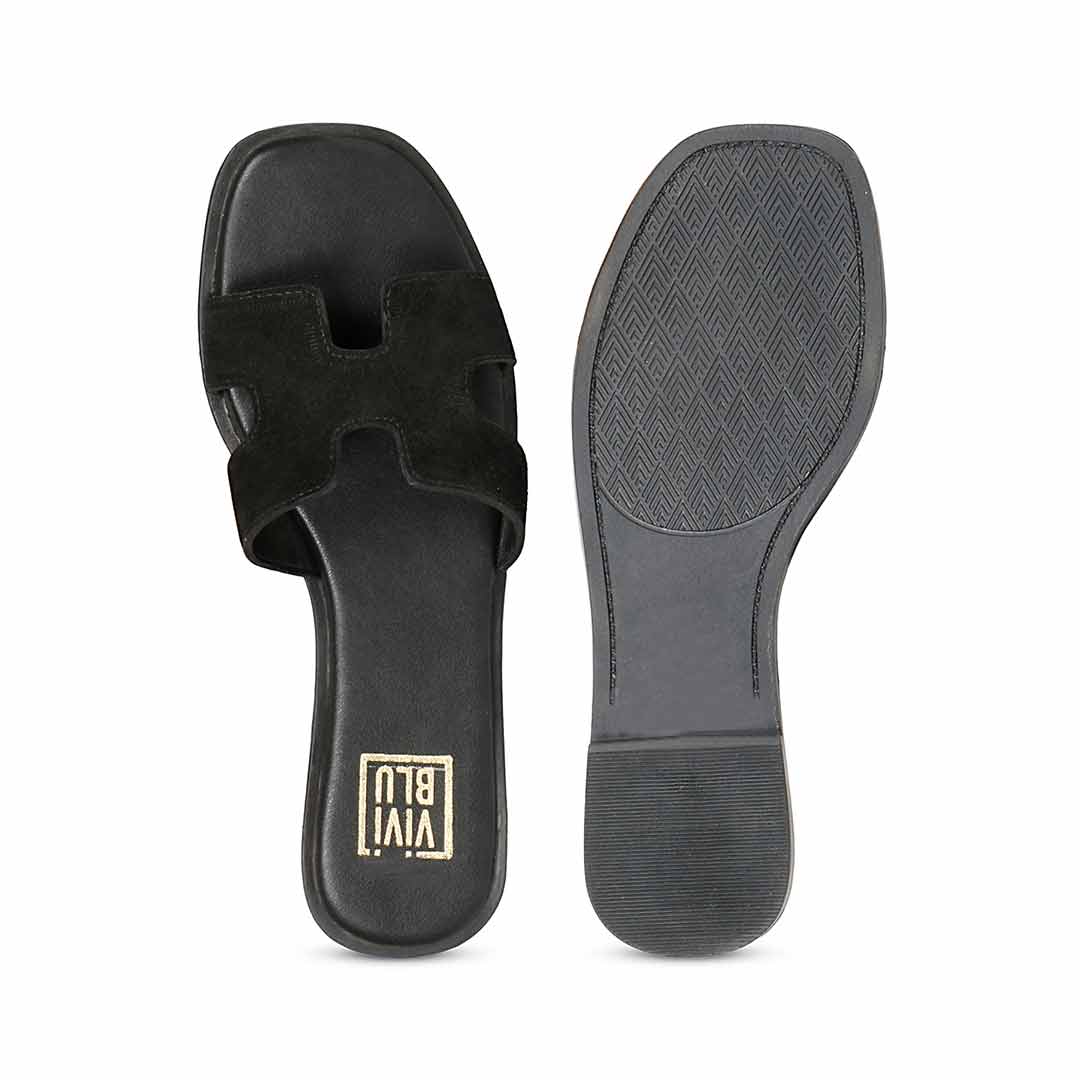 ViviBlu Black Leather Flat Sandals
