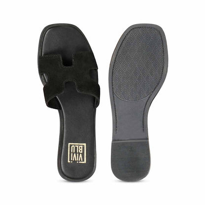 ViviBlu Black Leather Flat Sandals