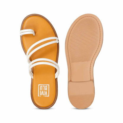 ViviBlu White Leather Flat Sandals