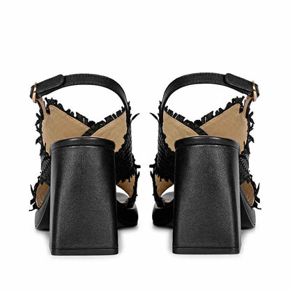 Saint Shelby Black Cross-Over Woven Leather Block Heels