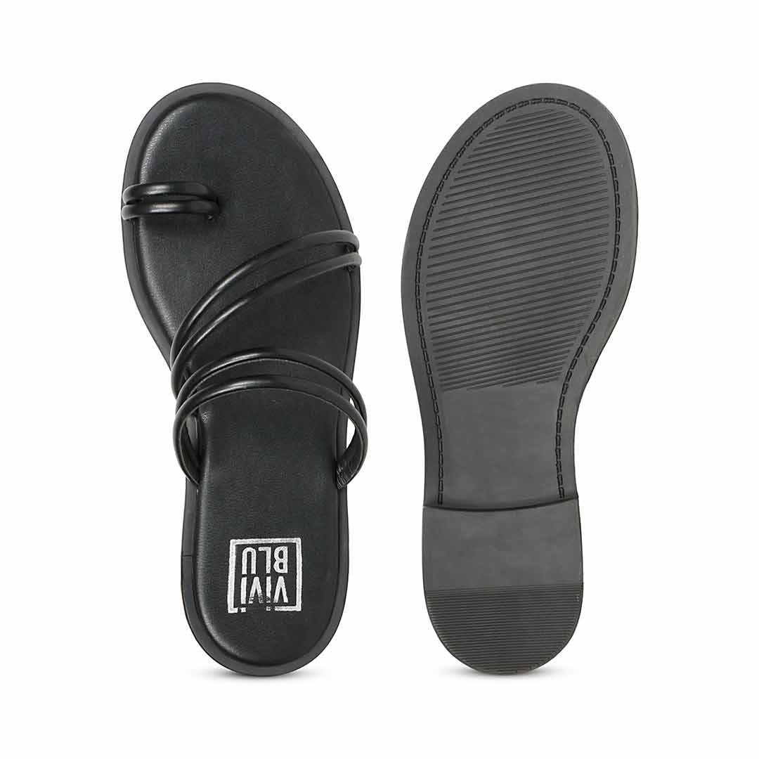ViviBlu Black Leather Flat Sandals