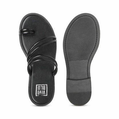 ViviBlu Black Leather Flat Sandals