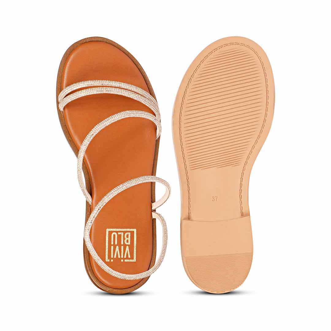 ViviBlu Champagne Leather Flat Sandals