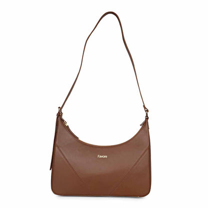 Favore Women Brown Leather Halfmoon Shoulder Bags