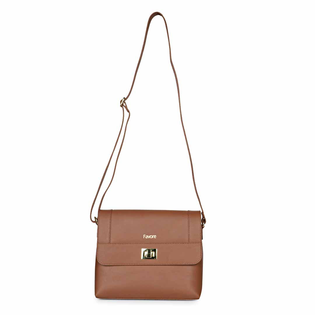 Favore Women Tan Leather Sling Bags