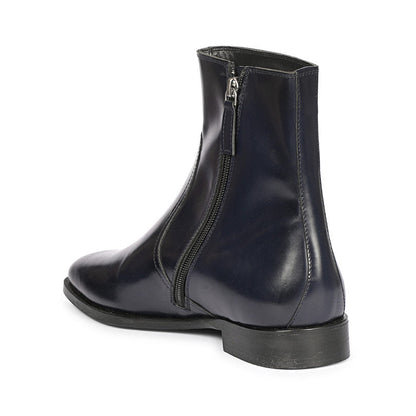 Saint Salvatore Blue Abrasivato Leather High Ankle Boots
