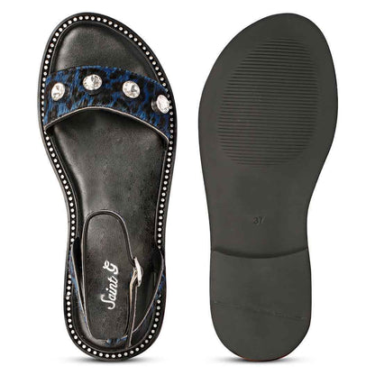 Saint Izola Stone Studs Blue Leo Print Leather Sandals