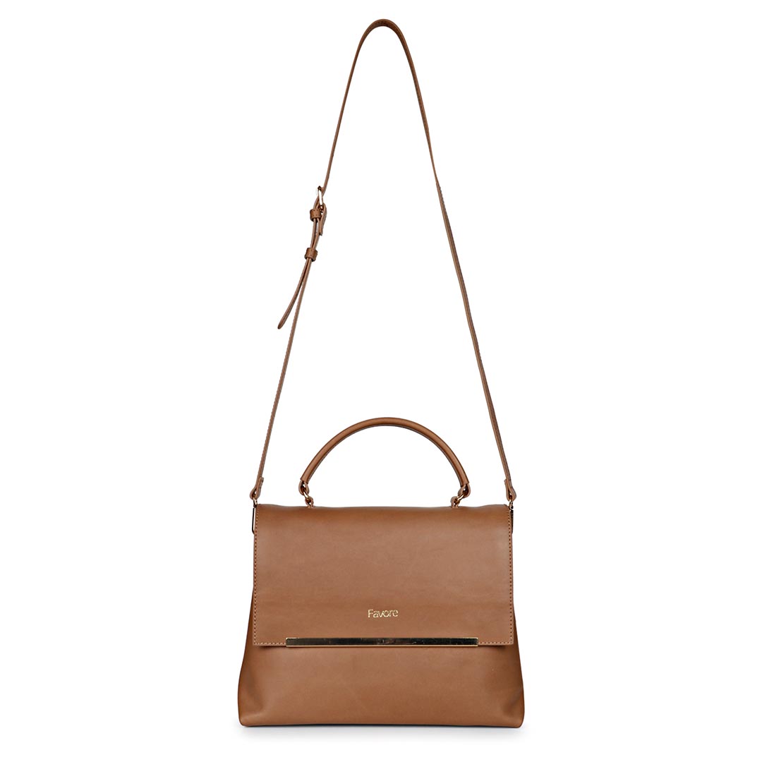 Favore Women Tan Leather Satchel Bags