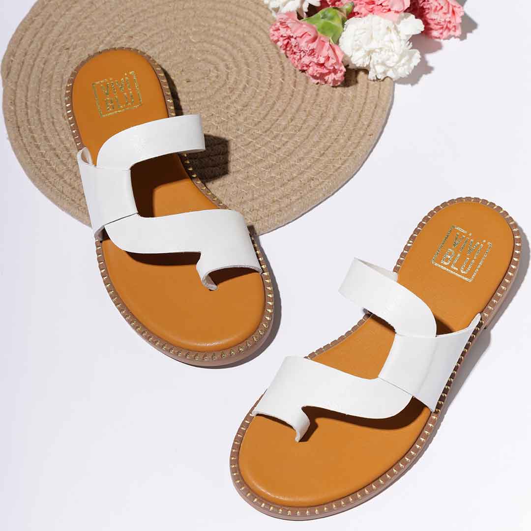 ViviBlu White Leather Flat Sandals