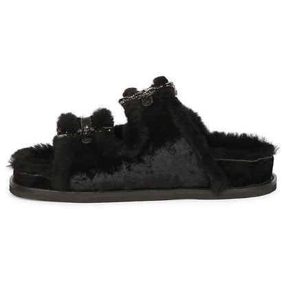 Saint Gemma Diamante Buckles Black Fur Sandals