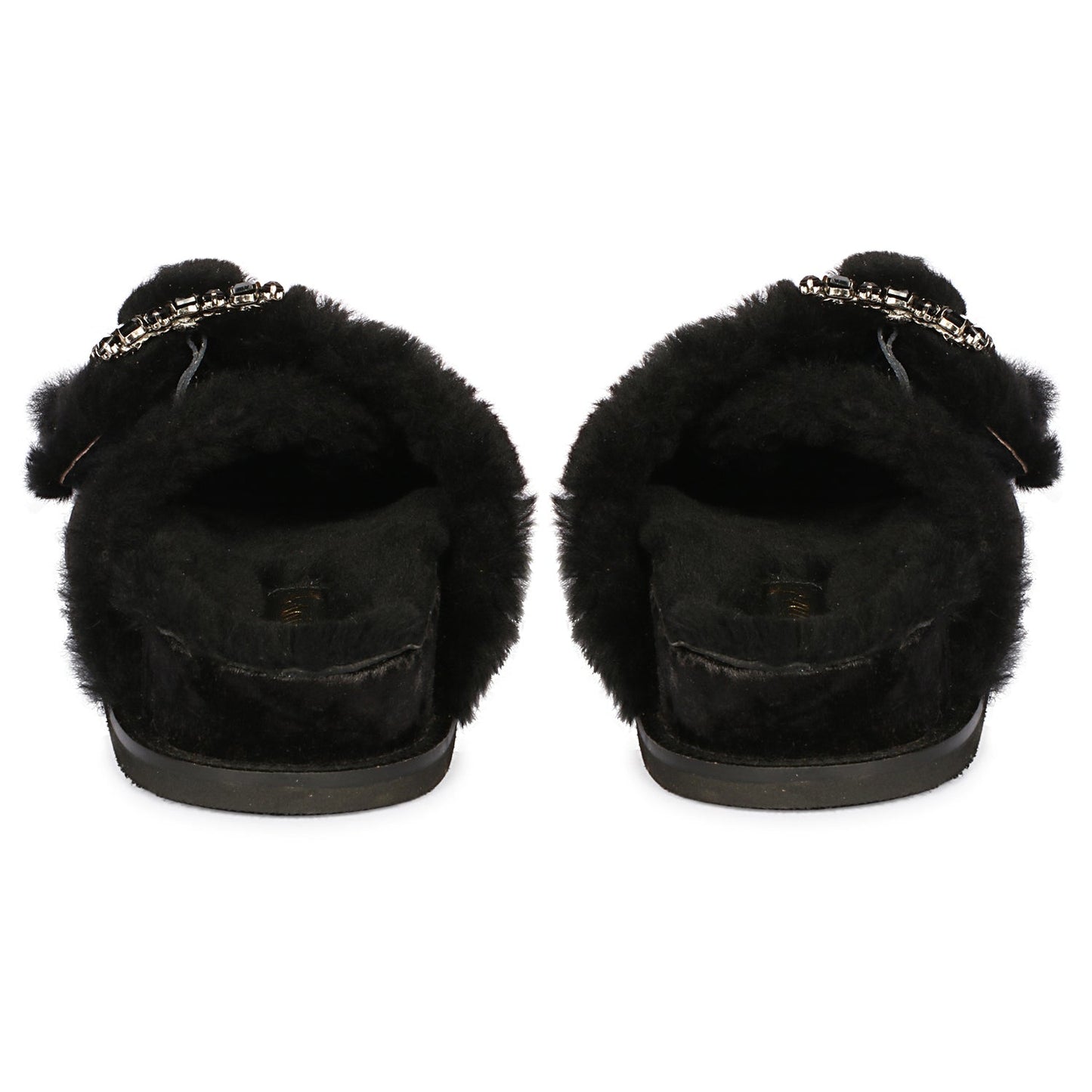Saint Gemma Diamante Buckles Black Fur Sandals