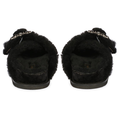 Saint Gemma Diamante Buckles Black Fur Sandals