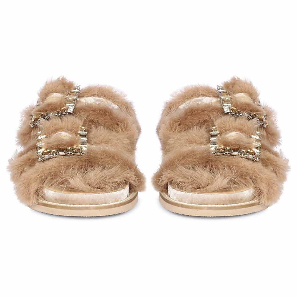 Saint Gemma Diamante Buckles Beige Fur Sandals