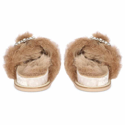 Saint Gemma Diamante Buckles Beige Fur Sandals